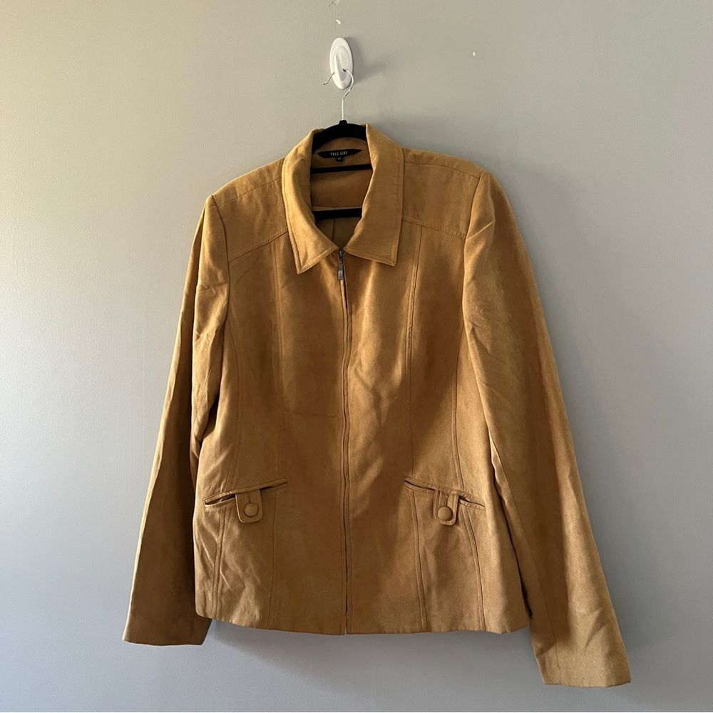 Tall Girl Brown Faux Suede Jacket Full Zip Neutral Size 20